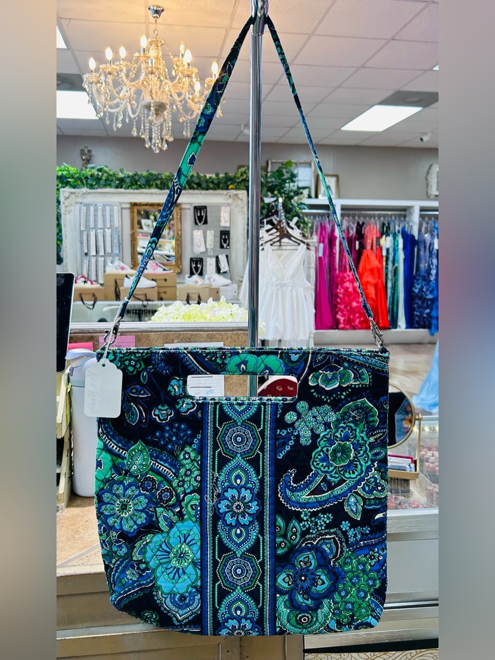 Vera Bradley Blue Green Paisley Quilted Crossbody Tote